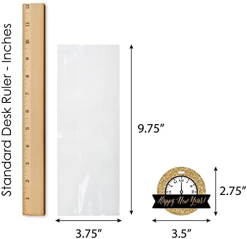 Голема точка на среќа новогодишната ноќ - Злато - Нова Година на забавата, јасно торбички за поволности - третирајте торби со ознаки - сет