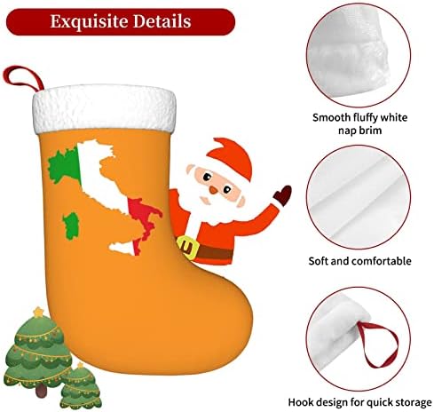 Мапа на исеченост и знаме Италија Божиќно порибување Божиќно декорација Класичен 18 инчи камин виси чорап