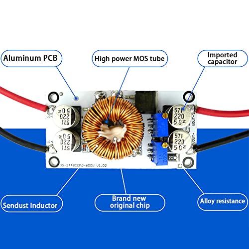 600W алуминиумски подлога Зголемете го 10-50V постојан напон Константа на струја на струја Прилагодлив модул за напојување Подлога