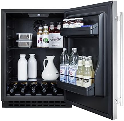 Самит AL54 ADA HEIGHT 24 Вграден ладилник за под-котер со стаклени полици и складирање на врати, не'рѓосувачки челик/црна боја