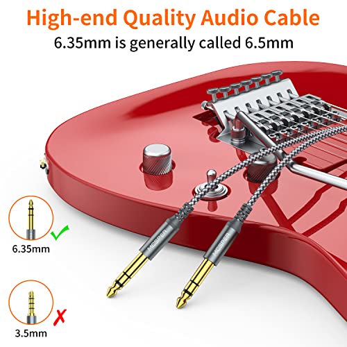 Балансиран кабел од 1/4 инчи 6,35 мм до 6,35мм гитара [2-пакет 10ft], 1/4 TRS Jackек до 6,35мм стерео аудио кабел машко до машки за електрична
