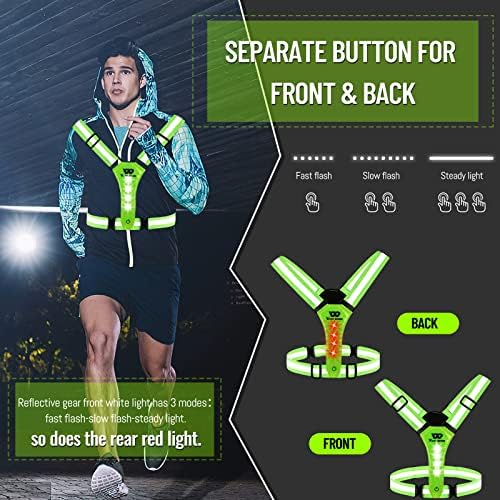 Cyclespeed LED рефлексивен елек за трчање, осветлување на елек за ноќно одење, висока видливост USB -со голема видливост, прилагодлива