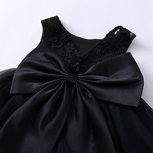 Tentide девојче девојче црно фустанче чипка V назад со bowknot a-line свадба деверуша принцеза формална матурска тул фустан