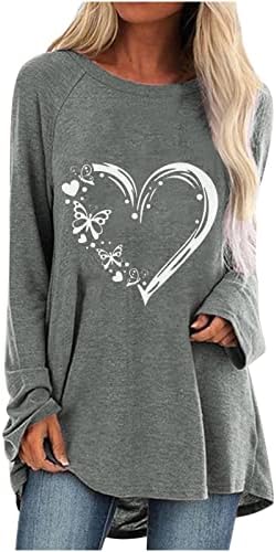 Валентинските облеки за жени сакаат срцеви графички маички со долги ракави, графички маички со лекови на лекови, блузи мода 2023