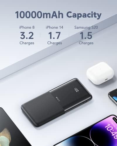 VRURC Power Bank 2 Pack, 10000mAh Преносен полнач со USB -C & 2 USB излези, 2 влезови, LED дисплеј - Тенок и најлесниот преносен