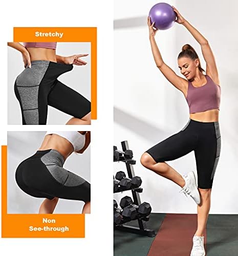Rollewpy женски јога панталони за контрола на стомакот со голема тренингот на половината што работи со капри хелеги со страничен џеб