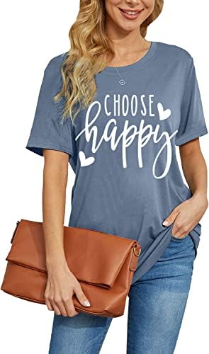 Графички маички за жени избираат кошули за печатење на среќни букви смешни loveубов срце жени маица инспиративни врвови за кратки ракави