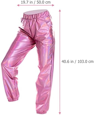 Soimiss женски сјајни метални метални високи половини затегнати панталони со џогер панталони со хип хоп