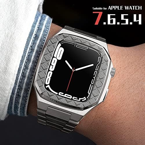 Комплет за модификација на BHOLSA Метална рамка за Apple Watch 8 7 6 5 4 42mm 44mm 45mm WatchCase Frame Metal Sparp замена за Iwatch Band