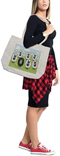 Амбесон-цртана торба за шопинг, состав на земјоделски животни темна боја овци опкружена со шема на бели овци, еколошка торба за еднократно