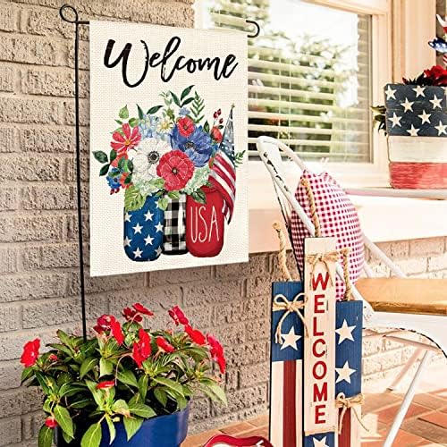 Avoin ColorLife Floral 4 -ти јули Патриотска градина знаме 12x18 инчи двострана надвор, ден на спомен -обележје Денот на независноста добредојде