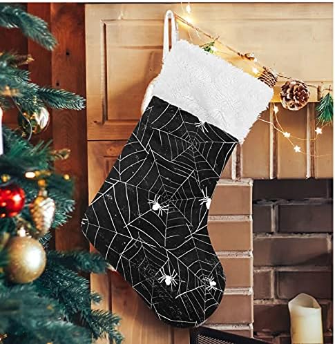 Алаза Божиќни чорапи Ноќта на вештерките црно -бело гранџ позадина со Spiderwebs класични персонализирани големи декорации