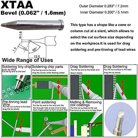 Xtaa Bevel Single Flat 0.062 / 1.6mm за WX1010 WX2020 WT1010H WD1000HPT WXP120 WP120 WP120IG WXMP120 ACE BRAND SELDER IRON TIP