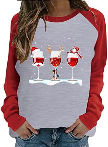 Грдите Божиќни џемпери за жени мода 2023 година Нова Година екипаж со долги ракави џемпери за џемпери за вино со широки блузи