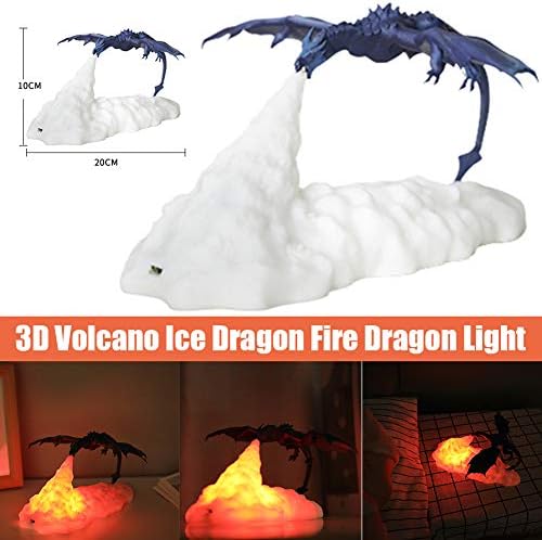 Мешин 3Д печатење оган дишење змеј ламба, ламби ламби змејови ноќни светла ноќна светлина лесна светлина 3Д детска ламба подарок
