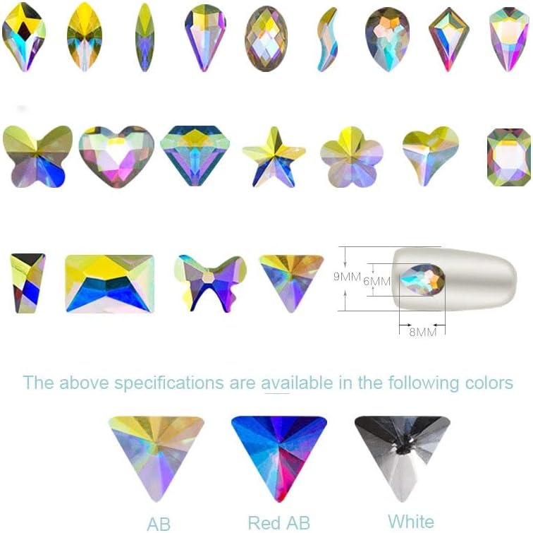 20 парчиња AB стаклени стакло рамни кристални rhinestones сјајни 3D украси за уметност на ноктите шарени додатоци за камена облека