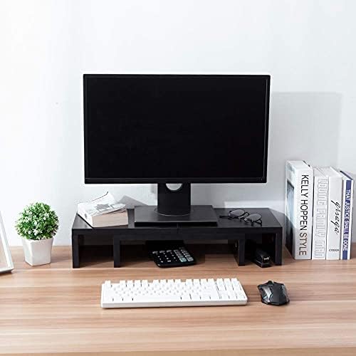 Superjare Dual Monitor Stand Riser, прилагодлива должина и агол на екранот, организатор за складирање на десктоп за лаптоп компјутер/ТВ/компјутер/печатач-