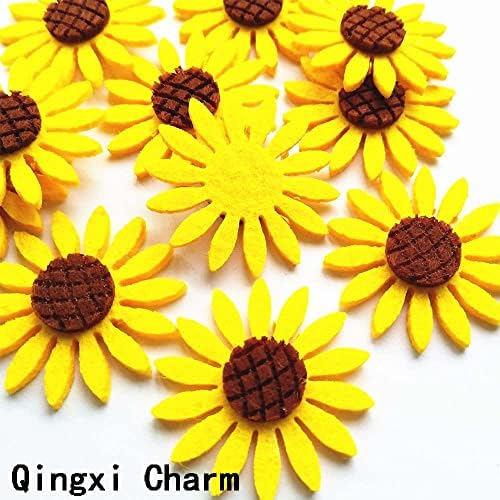 Qingxi Charm 36pcs жолти сончоглед Апликации закрпи за девојче за коса, правејќи облека за шиење декорација DIY рачно занаетчиски занает