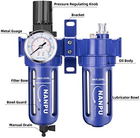 НАНПУ 3/8 Нпт Регулатор На Филтер За Компримиран Воздух Подмачкувач, Легура На Цинк, 5 Микрони Месинг Елемент, 0-150 пси Мерач,