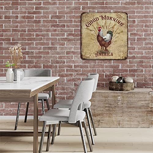 Фарма куќа пилешко знак петел и пченица добро утро Америка гроздобер метален лимен знак метал уметнички отпечатоци знак смешна