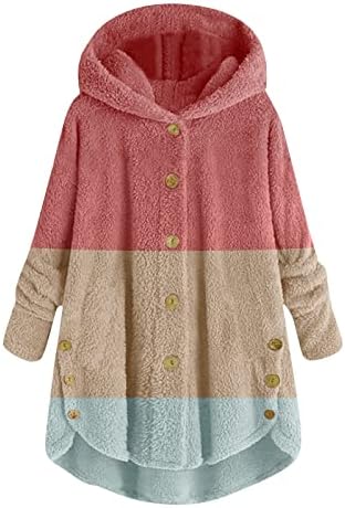 Fragarn Women Sweatshirt Tunic, Women Women Plus Size Button Plush Tops Hooded Patchwork Loose Cardigan волна палто Зимска јакна