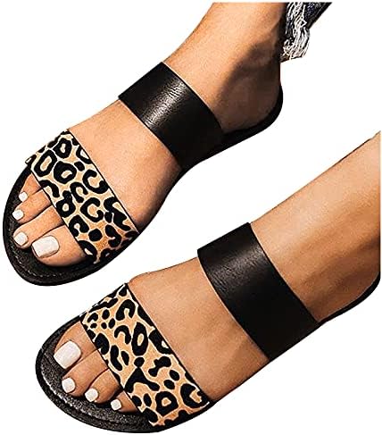 Летни папучи за жени удобни рамни обични чевли трендовски леопард плажа за патувања лизгачки сандали