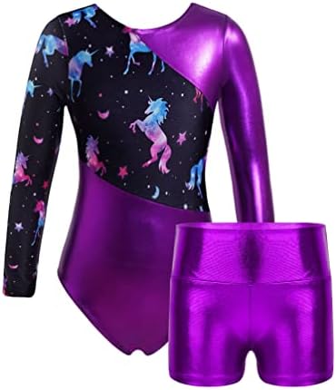 FLDY GILDS GIDLISTICS LEOTARDS со соодветни шорцеви 2 парчиња танцов спортски облеки Атлетски тренерки Поставете танцувачка облека