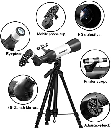 Ecoopro телескоп за деца почетници, отвор од 70мм 500мм АЗ монтиран астрономски телескоп за рефракции, преносни телескопи за патувања со прилагодување