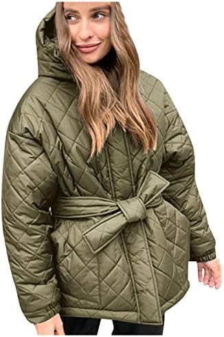 Женска зимска јакна патент капаче јака тенок вклопува подебела топла качулка со палто со палто со појас