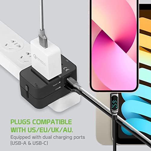 Travel USB Plus Меѓународен адаптер за напојување компатибилен со Xiaomi Mi 5 Plus за светска моќ за 3 уреди USB Typec, USB-A за патување