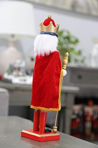 14 инчи дрвена оревчеста Божиќна декоративна крал црвена наметка Традиционална дрвена колекционерска оревчеста Божиќна маса декорација