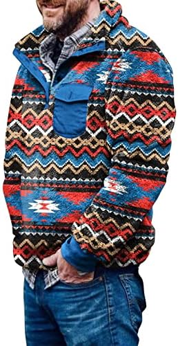 Менс џемпери и влечење Поло со копчиња за џебови Ацтек Забавни џемпери поштетни јакна за пулвер со вратот за мажи зима