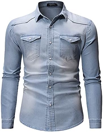 Ubst Denims лесни јакни кошули за мажи, 2021 мода есен ретро -копче за прицврстување надолу случајни работи со џебови со џебови