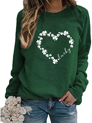 Ykomow St Patricks Day Sweatshirtените жени со долг ракав леопард Шамрок Св. Патрикс кошули маици