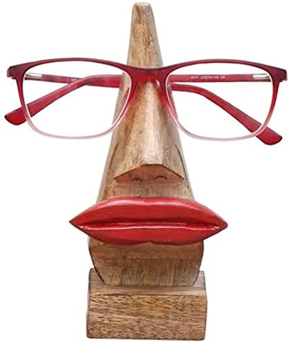 ПСКУРМАРТ Дрвен нос во форма на нос во форма на очила за очила за прикажување дома декоративни црвени усни