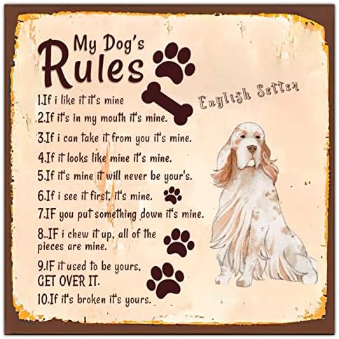 Алиојоит Правила На Моето Куче Смешни Метални Кучиња Знак Плакета Миленичиња Куче Добредојдовте Знак Гроздобер Метална Плоча Потресени