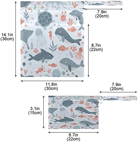 ЕРКИ Кит Делфин Желка Влажни и Суви Кеси 2 парчиња Водоотпорен Мултифункционален Организатор За Повеќекратна Употреба Со Џебови Со Патент
