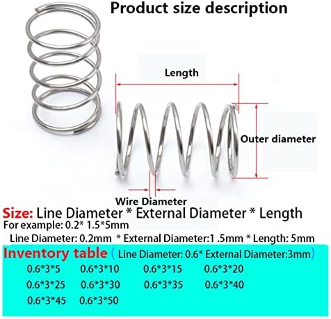 Изворите на компресија се погодни за повеќето поправка I 304 компресија од не'рѓосувачки челик Дијаметар на пролетната жица 0,6мм,
