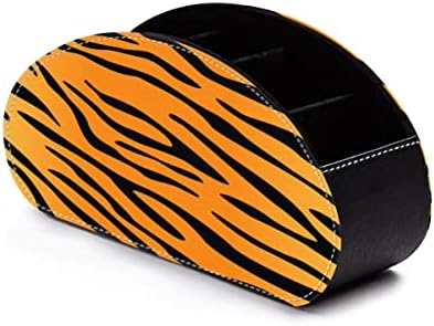 Држач за далечински управувач на кожата FWIW Tiger со 5 оддели PU кожа ТВ далечински кади за складирање на биро за очила за четки за
