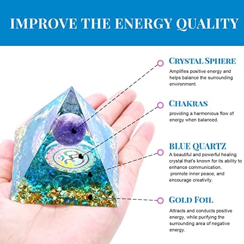 Руојас Оргон Пирамида заздравување на кристал Медитација Позитивен генератор на енергија Аметист и Синиот кварц, промовирајте