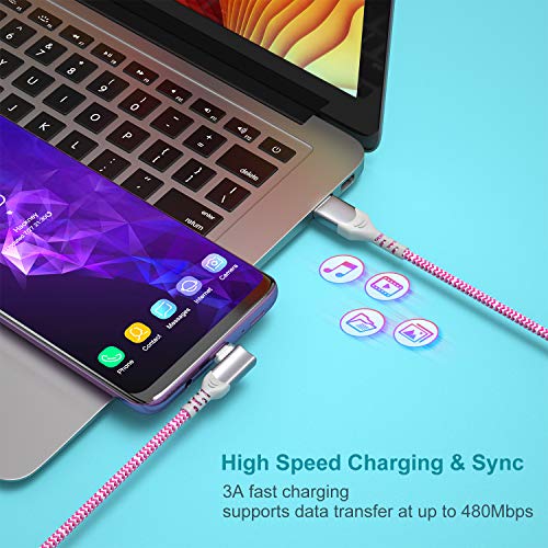 POFESUN USB C Кабел, [5 Пакет,6.6 ft] 3.1 Тип C Полнач Брзо Полнење Кабел Прав Агол, Плетенка USB C Полнење Кабел Компатибилен Со Samsung Galaxy