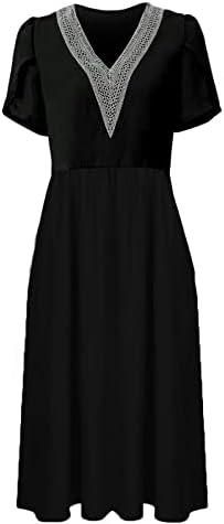 Летни фустани за жени 2023 Елегантен лабав печатен фустан обичен V-врат копчиња долги фустани џебови со краток ракав фустан