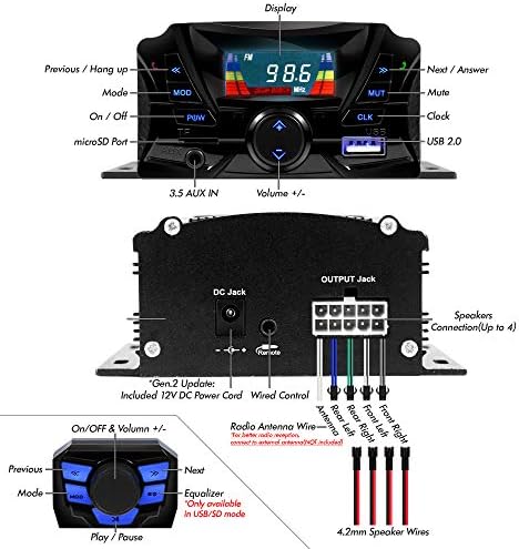 Gohawk TS3 Gen.3 Моторцикл водоотпорен Bluetooth звучници 7/8-1,25 in. Рачка за рачка MP3 Music Player Sound Audio Stereo Atme Atv