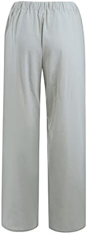 Womenенски широки ленени памучни панталони летни обични палацо панталони високи еластични половини јога панталони опуштени фитти џемпери