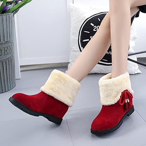 Зимски чизми за женски моден памук цврста боја на глуждот на глуждот, тркалезна платформа за топли чевли, топли чевли