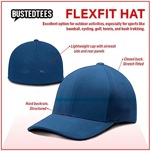 Bustedtees Империјал офицер Flexfit Hat Casual Wear Baseball Cap за мажи што дишат флексибилно вклопуваат ултрафибер Airmesh опремено