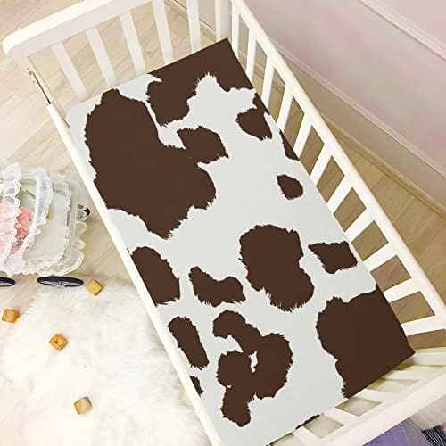 Алаза крави печатени чаршафи за креветчиња опремени со басинет лист за момчиња бебе девојчиња дете, мини големина 39 x 27 инчи