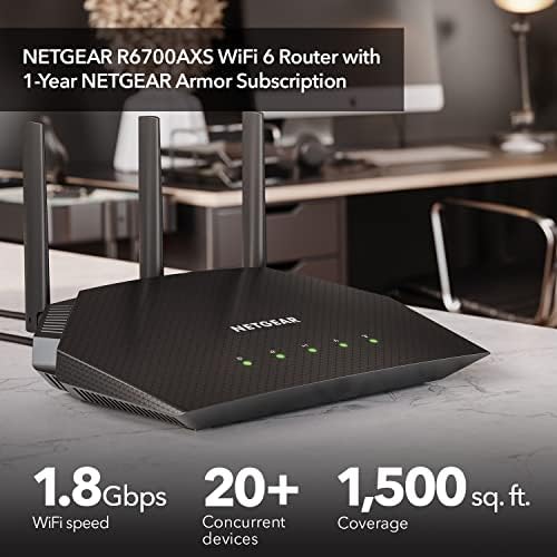 Netgear 4-Stream WiFi 6 рутер-со 1-годишна претплата за компјутерска безбедност-AX1800 безжична брзина | Покриеност до 1.500 квадратни
