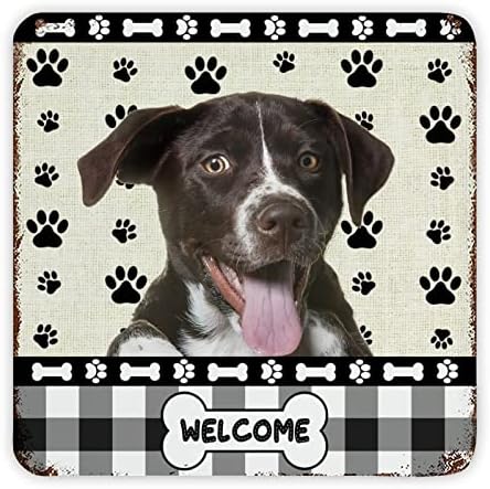 Смешно кучиња метални знаци Плакета Дахшунд добредојде на шепи за отпечатоци ретро миленичиња кучиња врата закачалка знак гроздобер метална