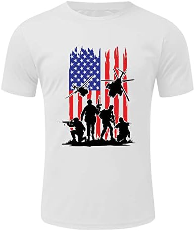 XXBR 4-ти јули во војникот кратки ракави маици за мажи, САД знаме Патриотски екипаж на атлетски мускули на врвови на врвови